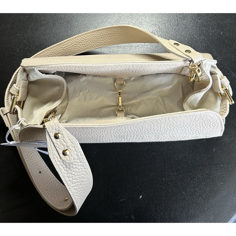 NEW Anna Paola Italian Leather‎ Handbag Ivory/latte Shoulder Bag Removable Strap - Picture 3 of 7